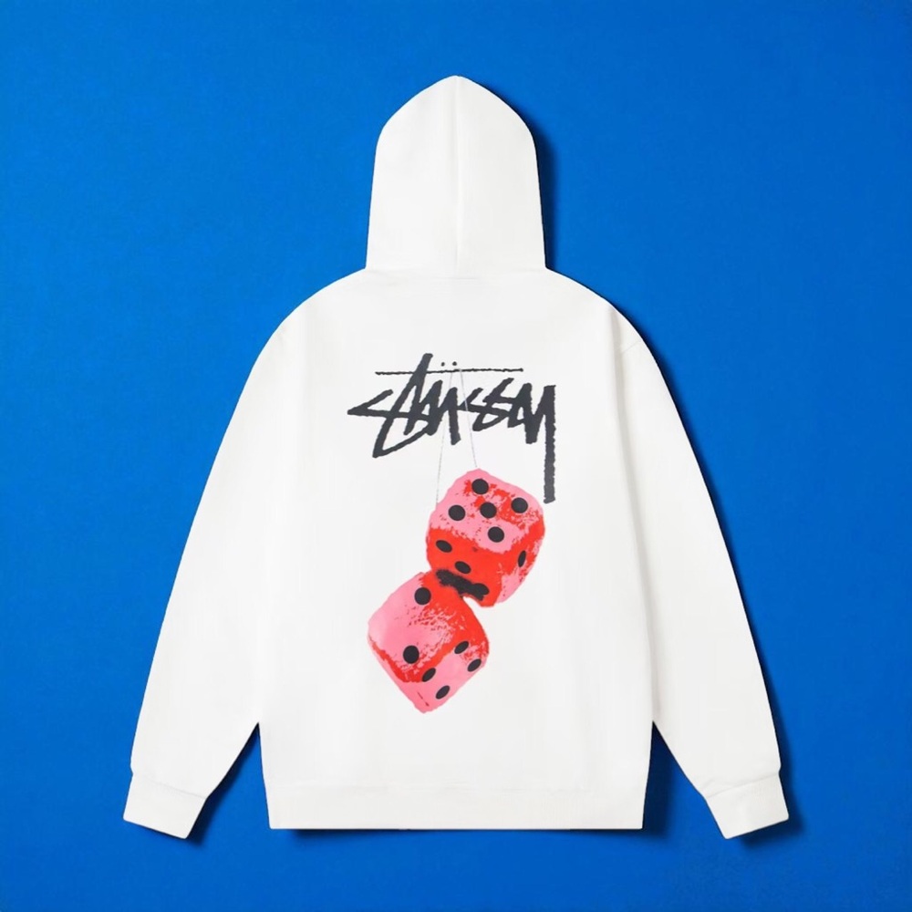 Stussy White Hoodie with Red Dice Graphic